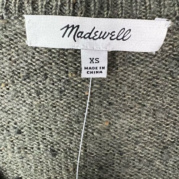 Madewell Sweater Donegal Forest Bartlett V Neck Pullover Green Black Speckled XS - Picture 13 of 14